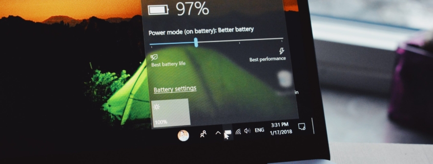 turn-on laptop displaying 97 percent battery